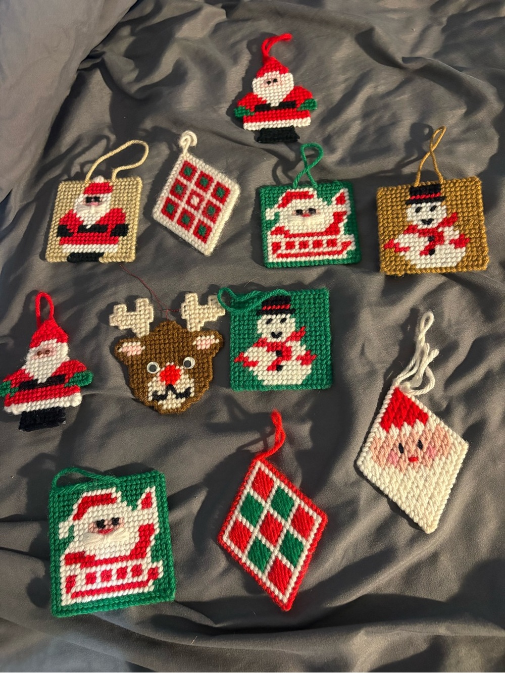 Handmade Holiday Ornament Set - Santa, Snowman, Reindeer - 11 pc set